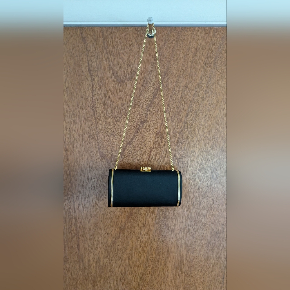Vintage Rodo Silk Black Silk Clutch Gold Accessories With Optional Chain